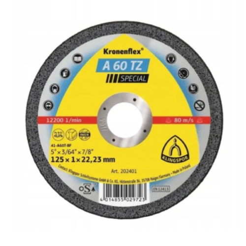 Tarcza do cięcia 125X1,0X22 typ 41 A60 TZ SPECIAL KLINGSPOR
